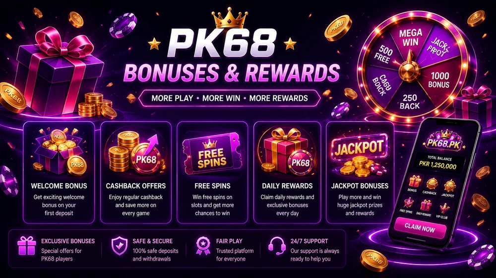 PK68 Game bonuses rewards cashback offers banner